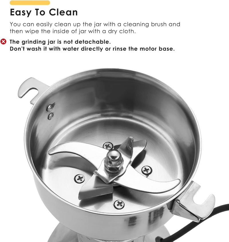 MYFULLY Electric Grain Mill Grinder High Speed Stainless Steel Pulverizer Mill Grinding Machine Cereals Corn Medicine Pearl Seasonings Spices Commercial Grade for Kitchen Grinding Machine (150g) - Image 5